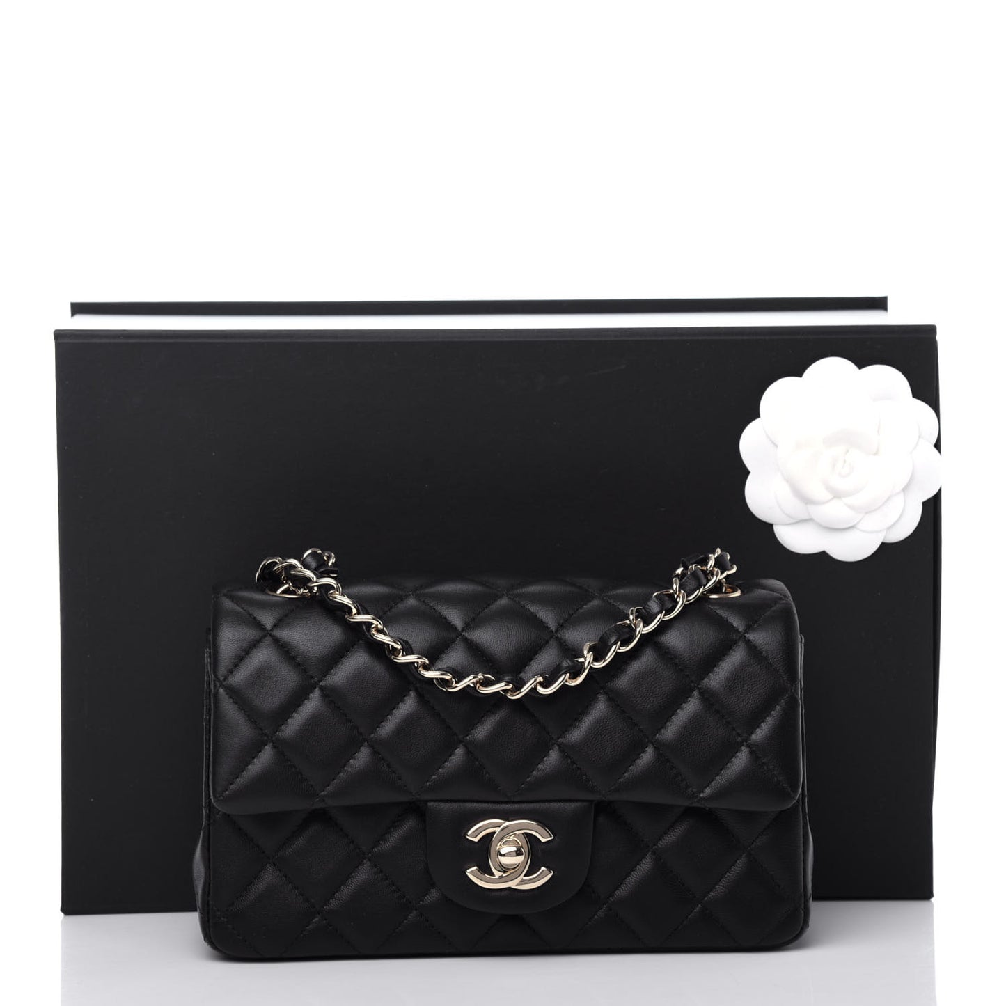 Lambskin Quilted Mini Rectangular Flap Black