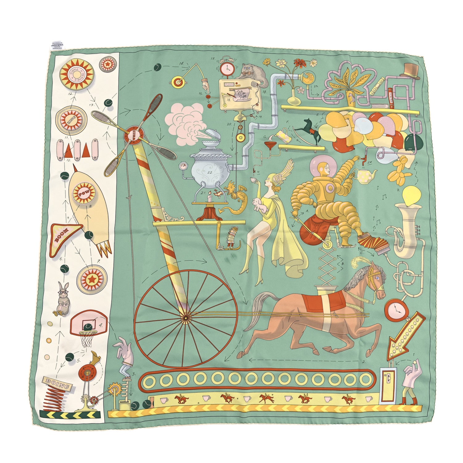 Hermes Silk Tea For Two Scarf 90 Vert Jade White 1 of 4
