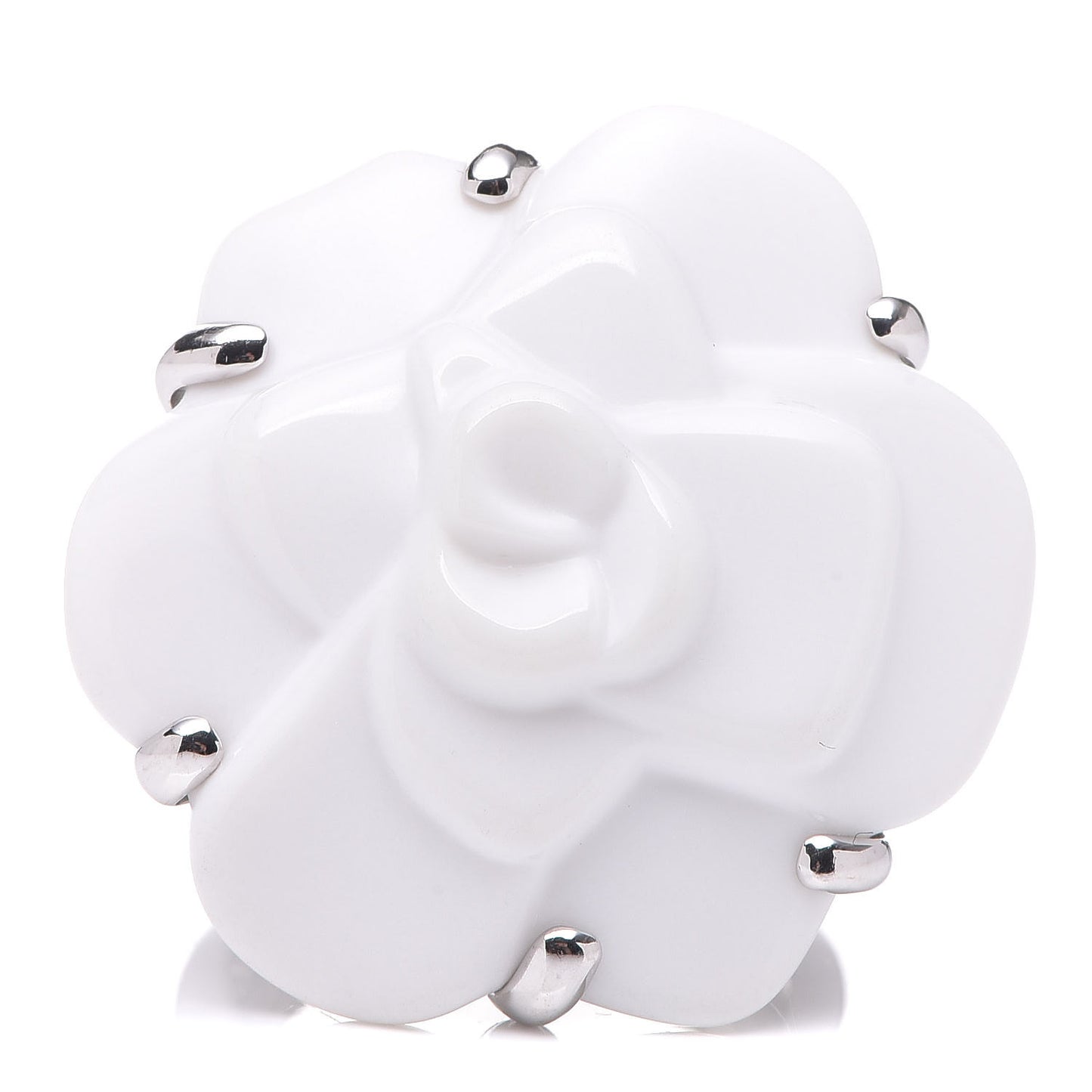 18K White Gold Ceramic Camellia Ring 55 7.5