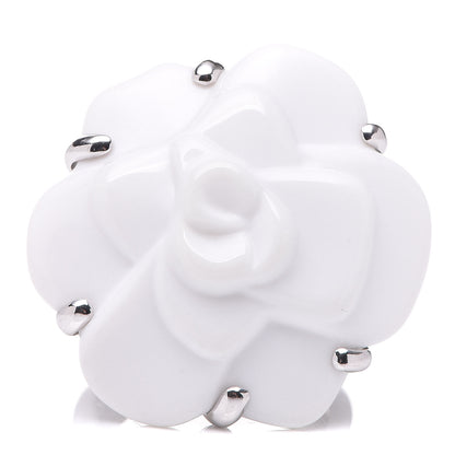 Chanel 18K White Gold Ceramic Camellia Ring 55 7.5 1 of 8