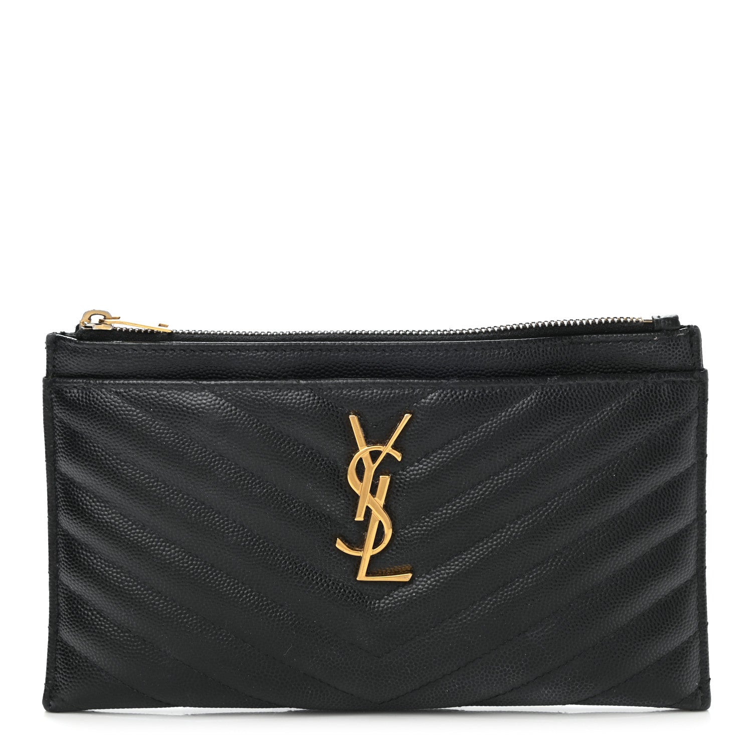 Saint Laurent Grain De Poudre Chevron Monogram Bill Pouch Black 1 of 8