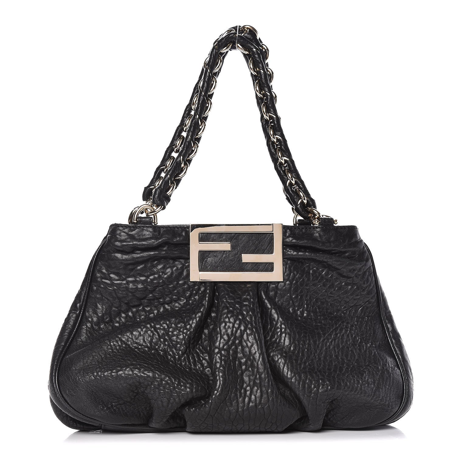 Fendi Crinkled Lambskin Small Mia Tote Black 1 of 12