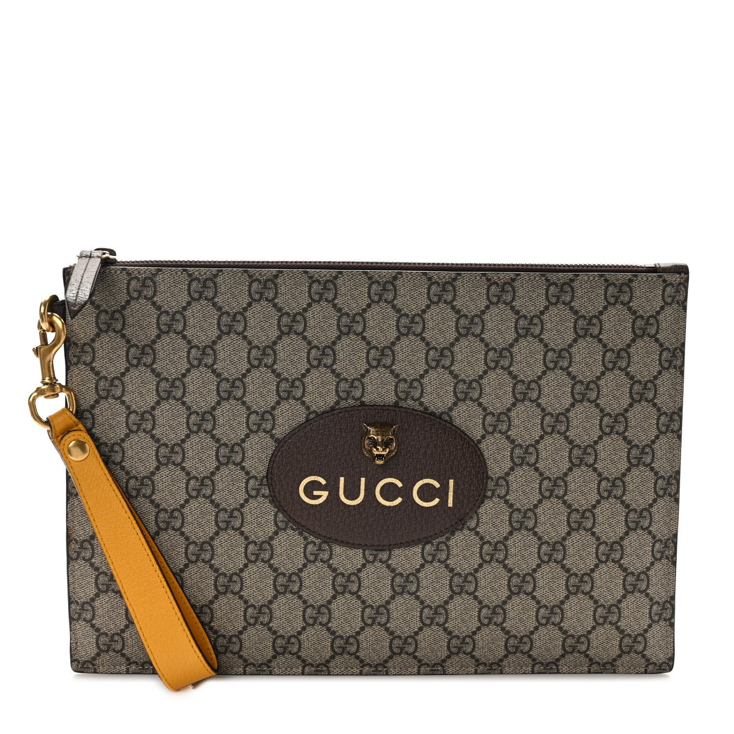 GG Supreme Monogram Neo Vintage Zip Wristlet Pouch Beige New Acero Crop