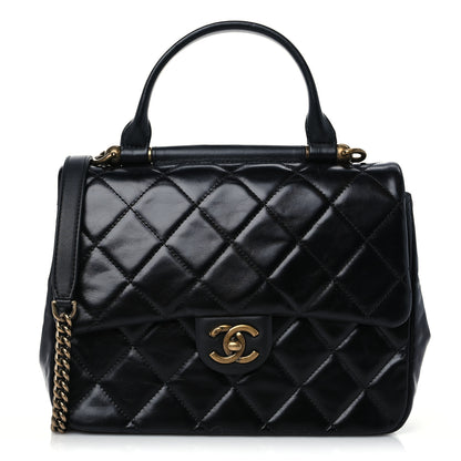 Chanel Glazed Calfskin Quilted Medium Gold Bar Top Handle Flap Black 1 of 10