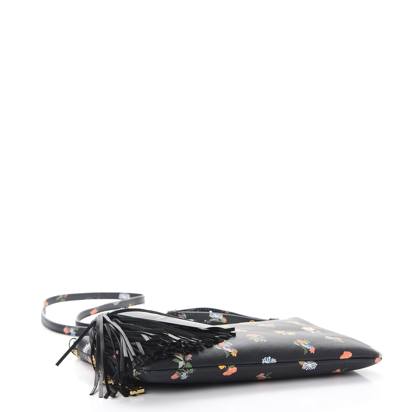 Calfskin Flower Printed Small Monogram Crossbody Bag Black Multicolor