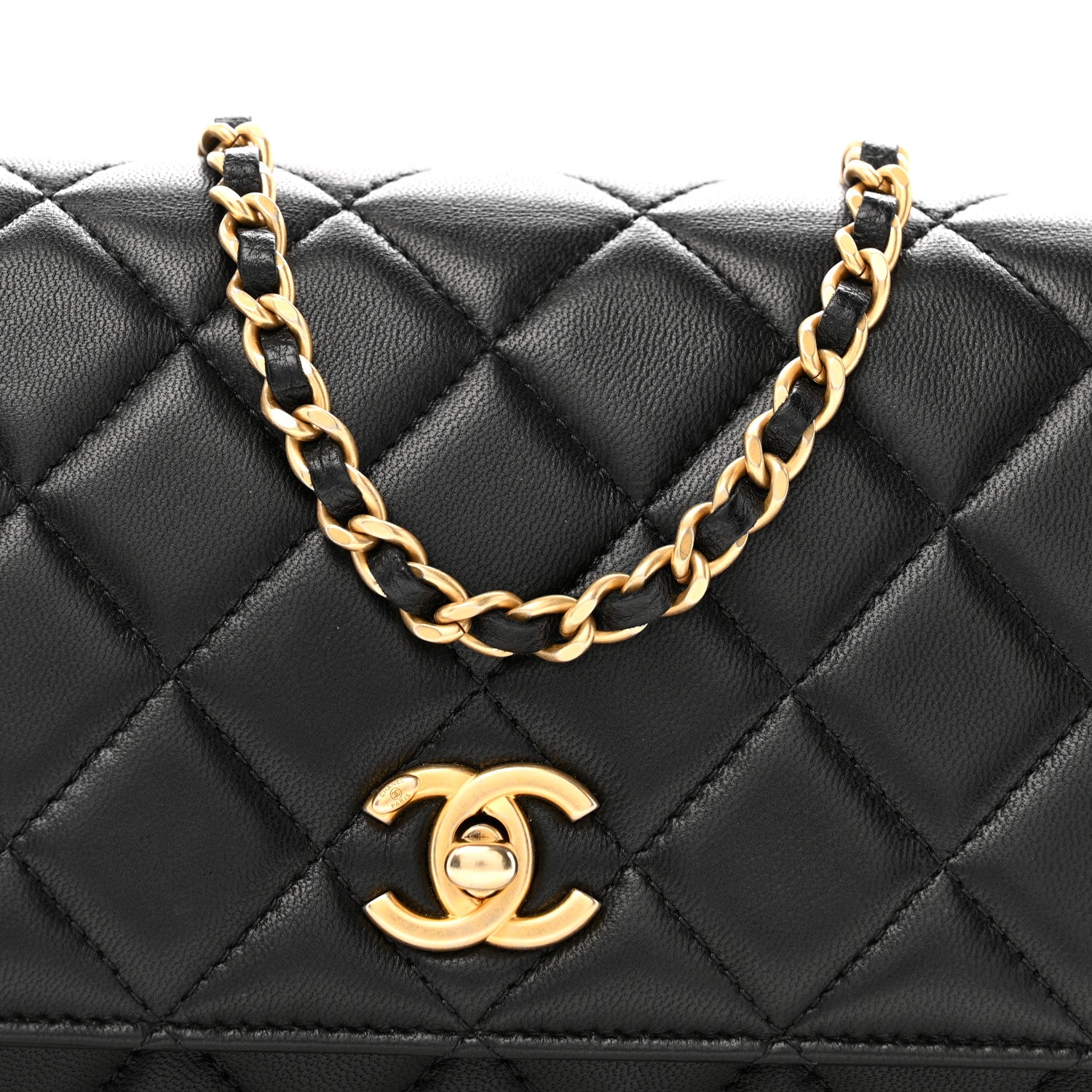 Chanel Lambskin Quilted CC Pearl Crush Wallet on Chain WOC Black 9 of 12
