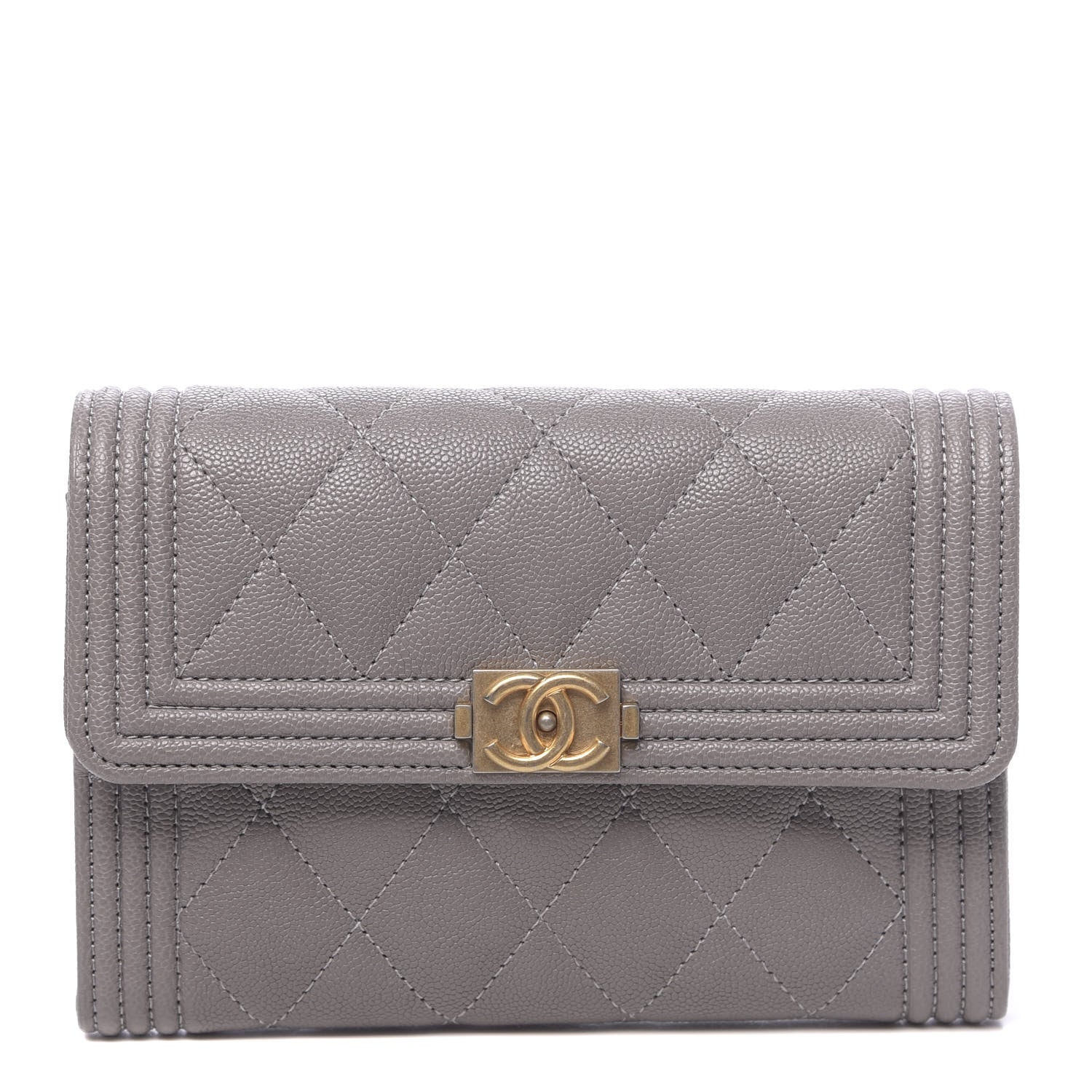 Chanel Caviar Quilted Medium Boy Flap Wallet Grey 1 of 9