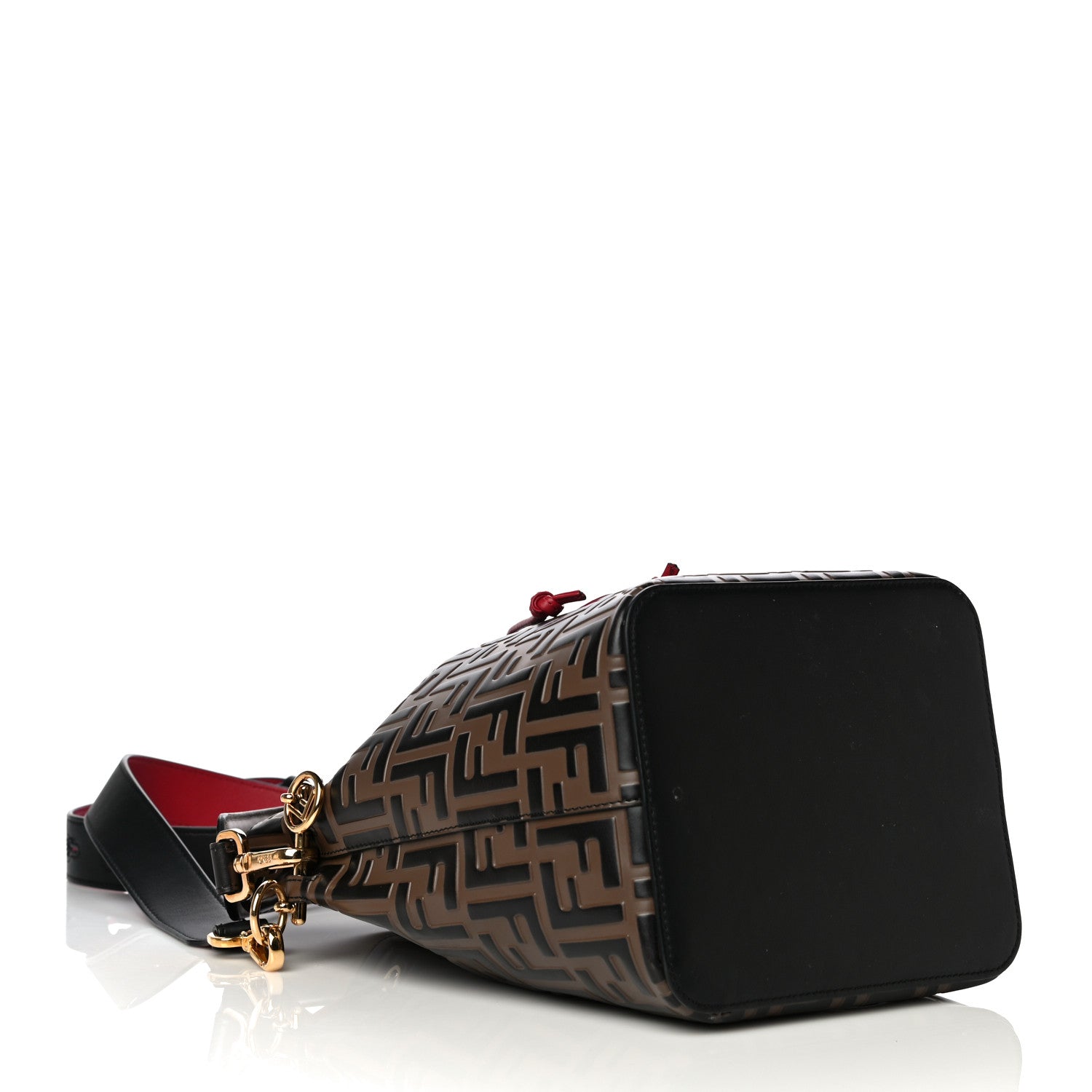Fendi Vitello Grace F is Fendi Bi-Color FF 1974 Embossed Grande Mon Tresor Bucket Bag Maya Black Fragola 4 of 12