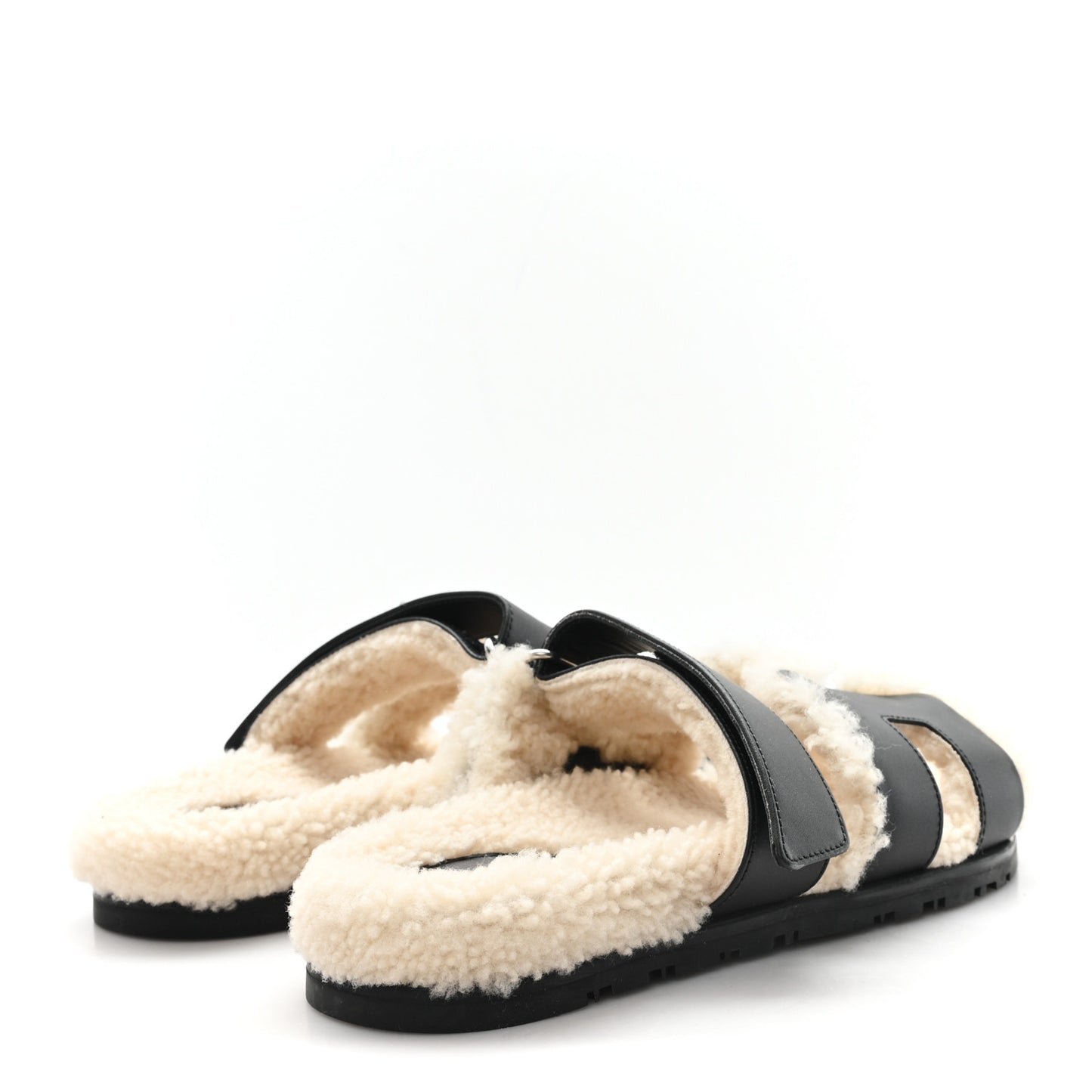 Calfskin Woolskin Womens Chypre Sandals 37.5 Black Ecru