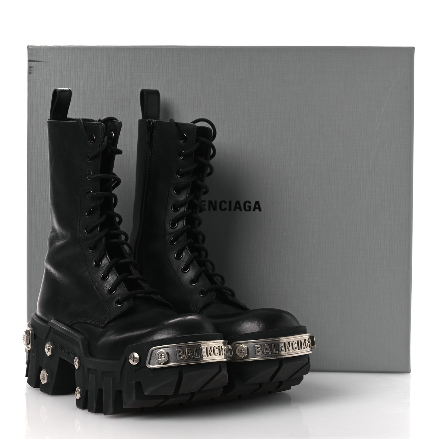 Calfskin Womens Bulldozer Metal Toe Lace Up Boots 37 Black