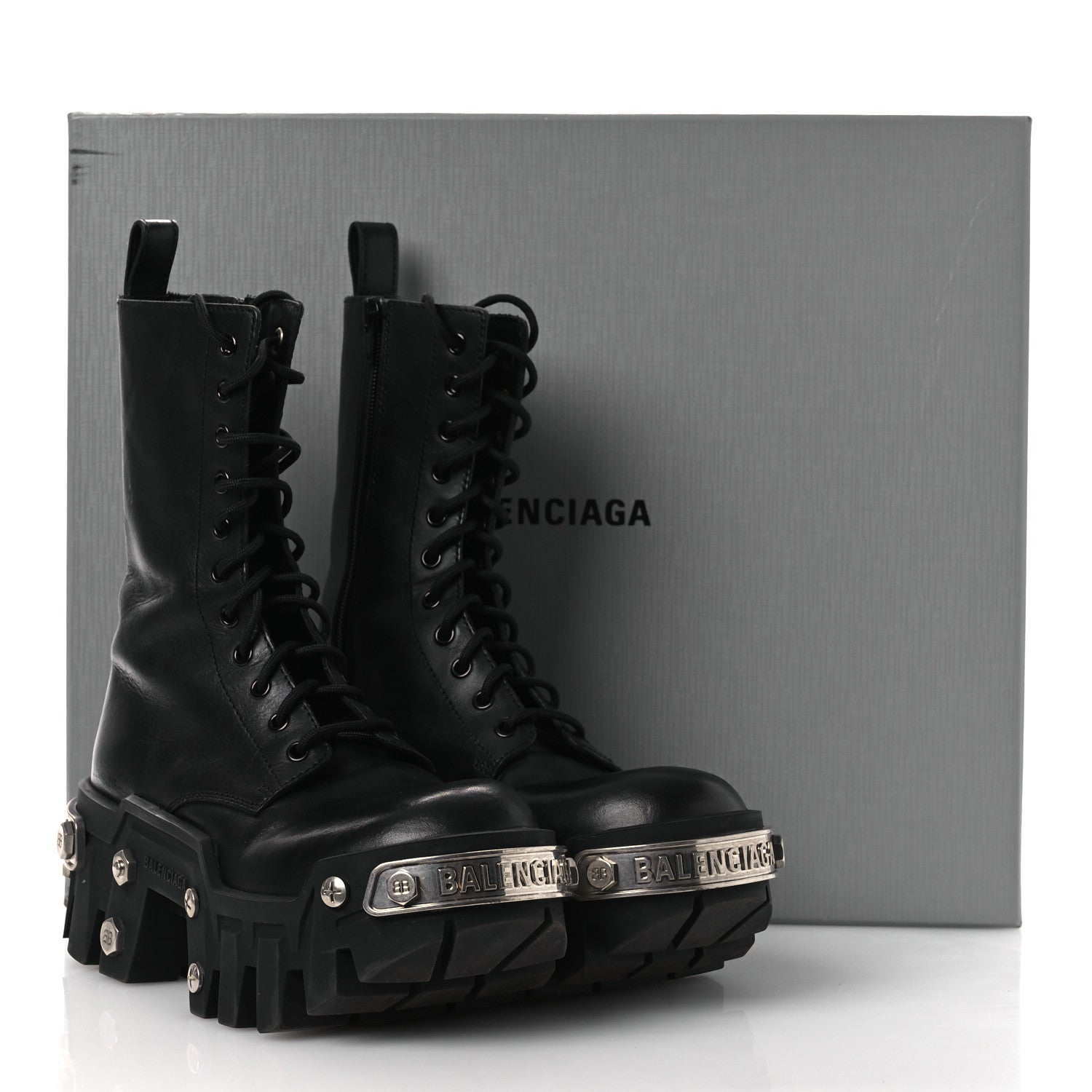 Balenciaga Calfskin Womens Bulldozer Metal Toe Lace Up Boots 37 Black 13 of 13