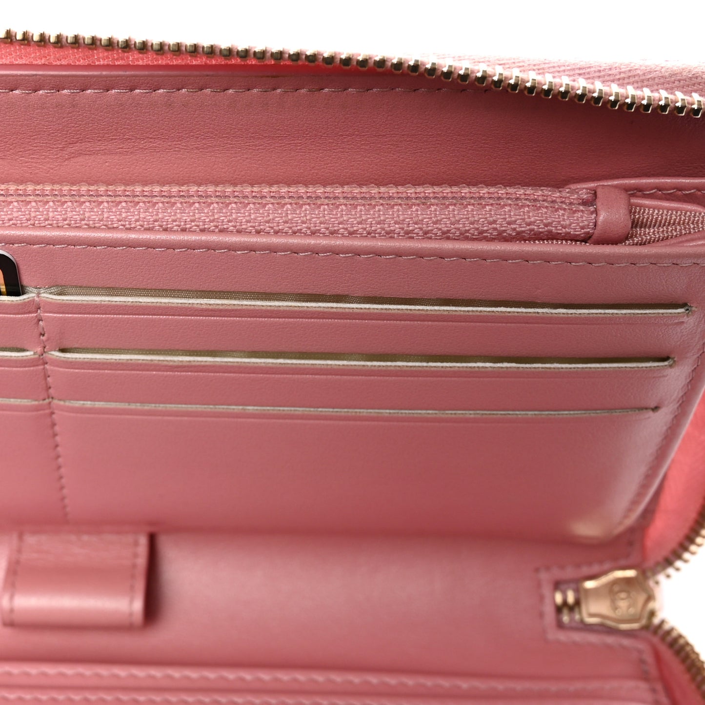 Iridescent Caviar Quilted Large Zip Around Organizer Wallet Pink