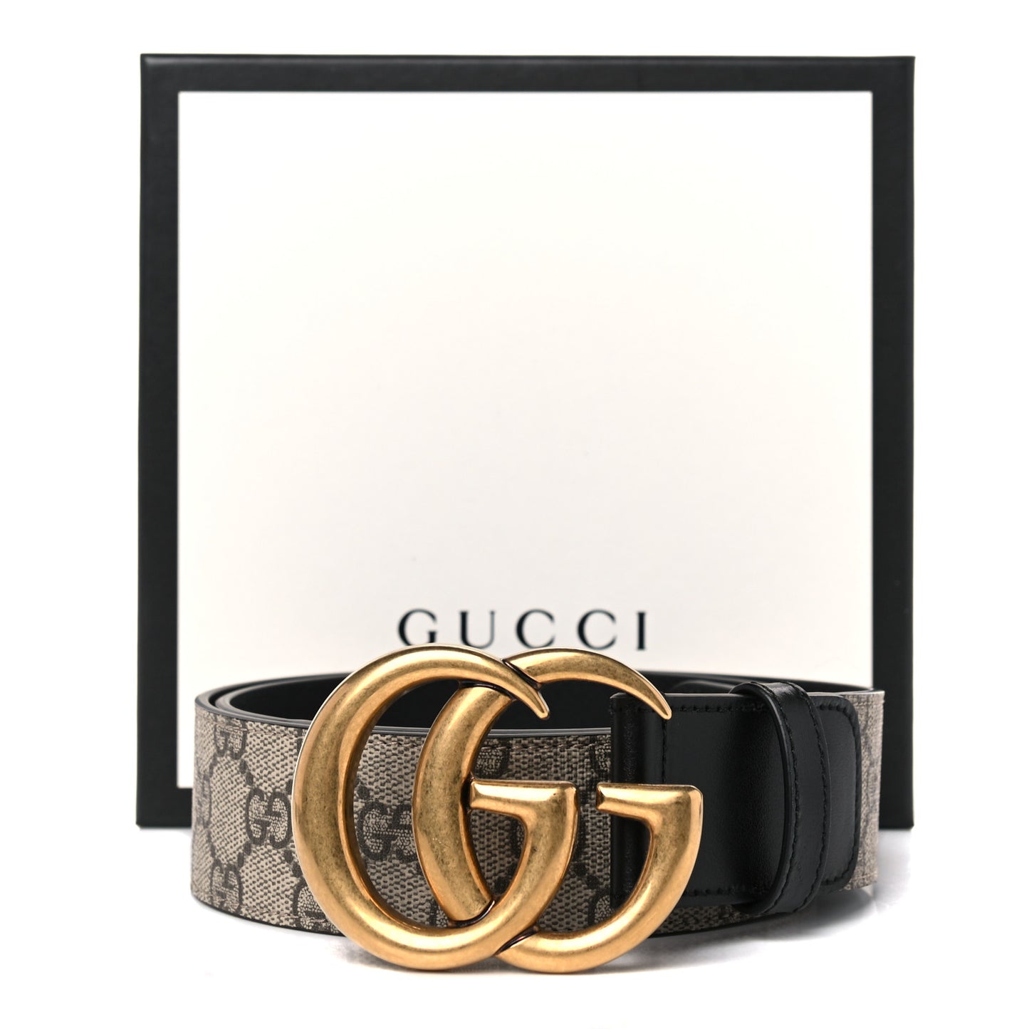 GG Supreme Monogram Matte Plutone Calfskin Double G 40mm Belt 90 36 Beige Ebony Black