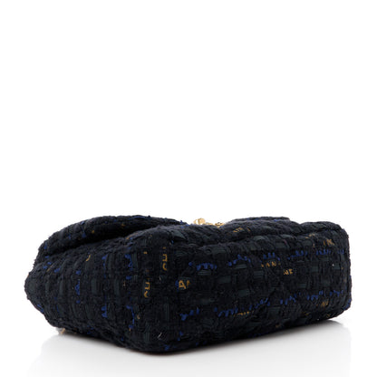 Chanel Tweed Quilted Medium Chanel 19 Flap Black Navy Gold 4 of 11