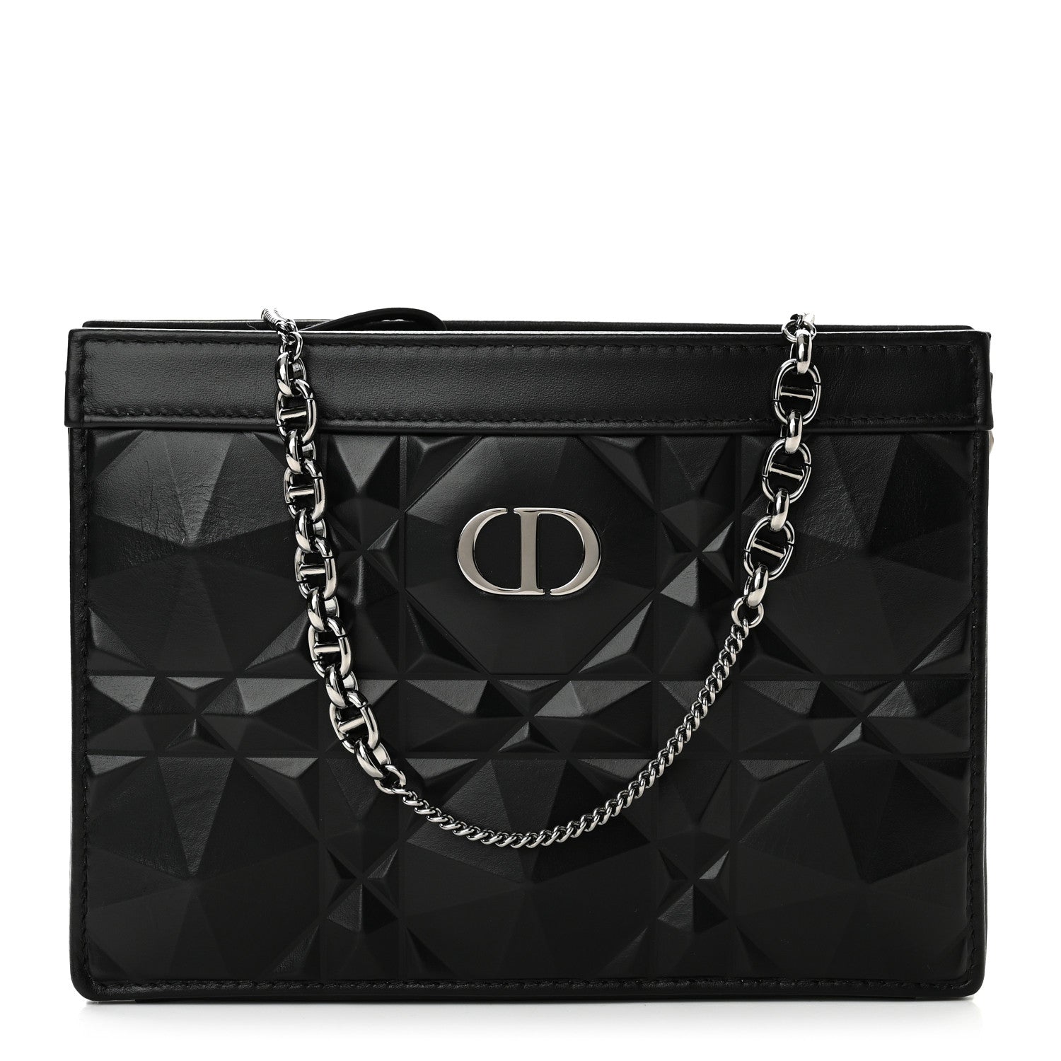 Christian Dior Calfskin Macrocannage Diamond Caro Zipped Pouch With Chain Black 1 of 10