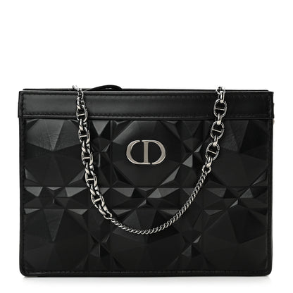Christian Dior Calfskin Macrocannage Diamond Caro Zipped Pouch With Chain Black 1 of 10