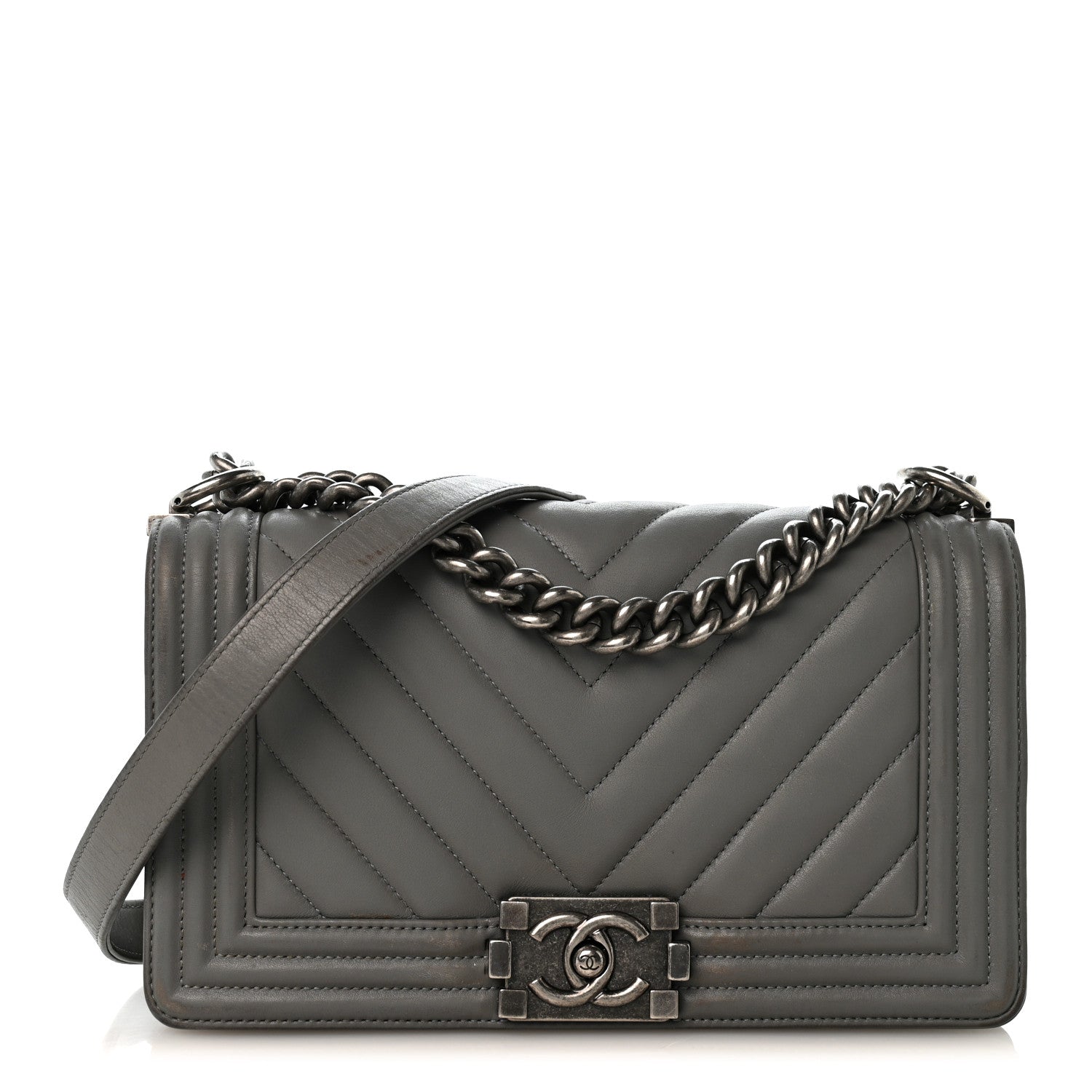 Chanel Lambskin Chevron Quilted Medium Boy Flap Grey 1 of 12