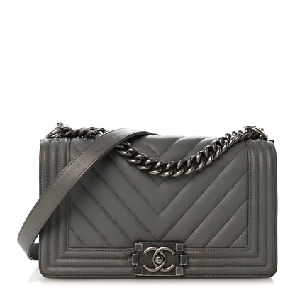 Chanel Lambskin Chevron Quilted Medium Boy Flap Grey 1 of 12