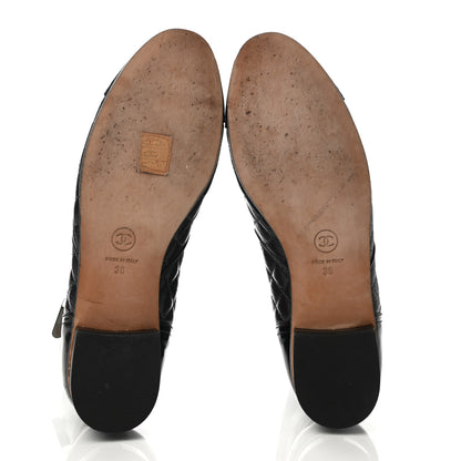 Chanel Glazed Deerskin Grosgrain Quilted Cap Toe Chain Boots 38 Grey Black 5 of 8