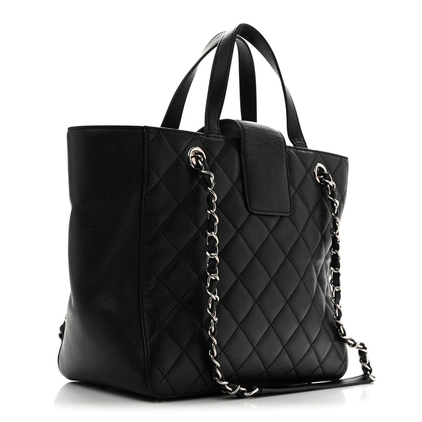 Caviar Quilted Small CC Box Shopping Tote Black