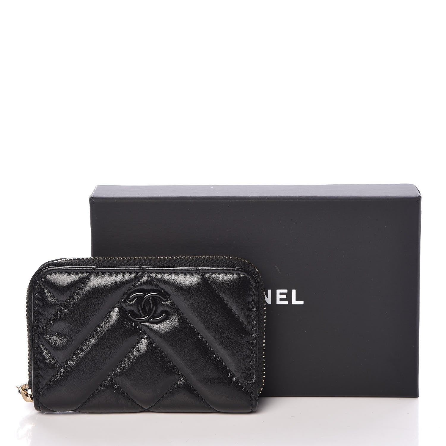 Chanel Shiny Lambskin Chevron Quilted Coin Purse So Black 8 of 8