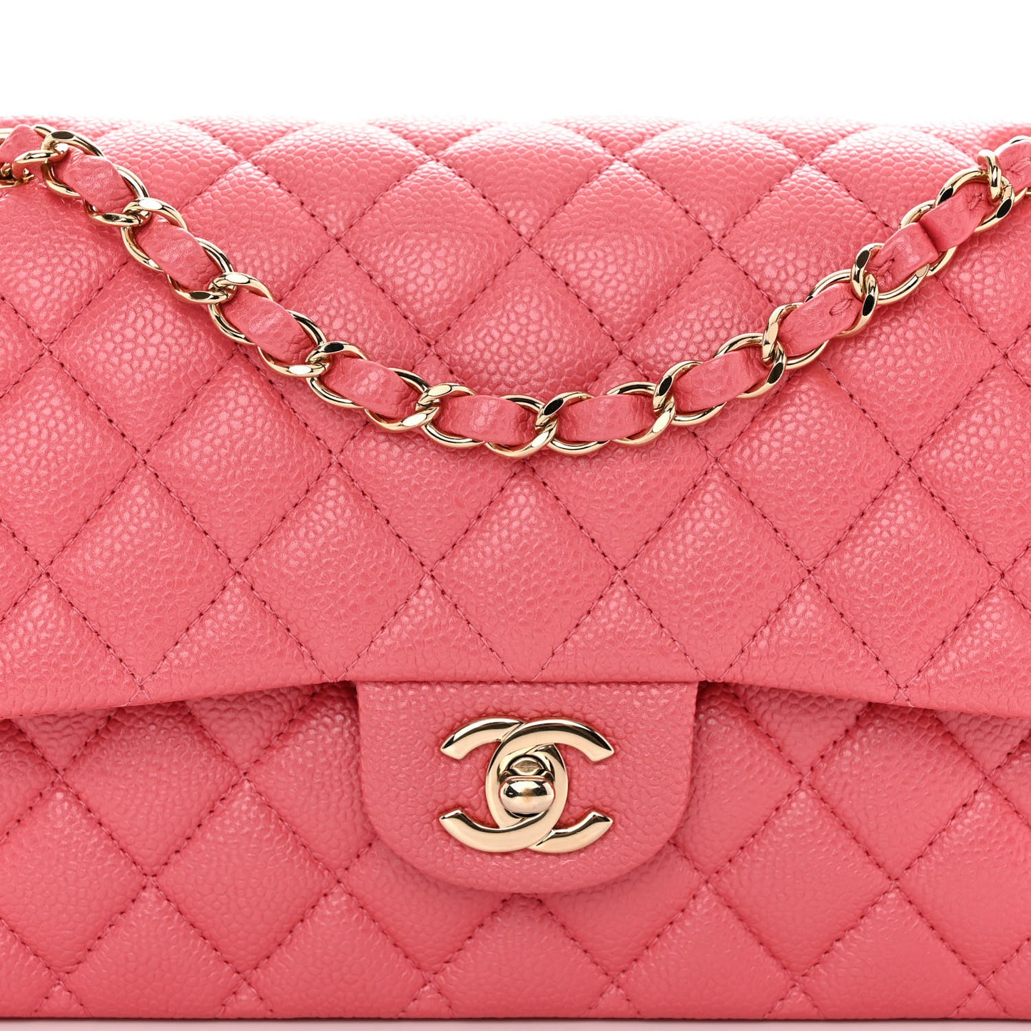 Caviar Quilted Medium Double Flap Pink