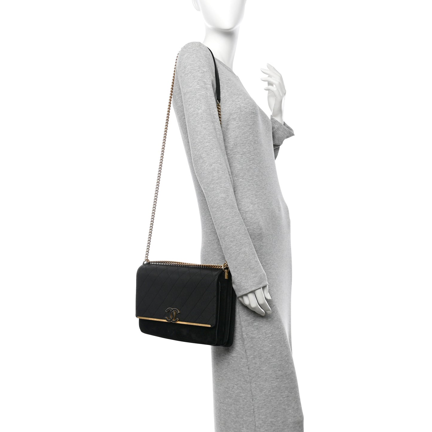 Caviar Suede Stitched Lady Coco Flap Black