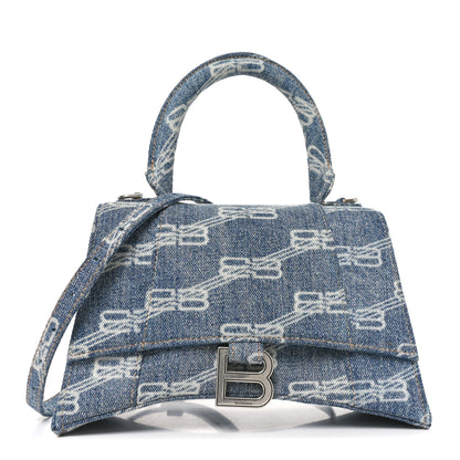 Balenciaga Denim BB Monogram Small Hourglass Top Handle Bag Blue 1 of 10