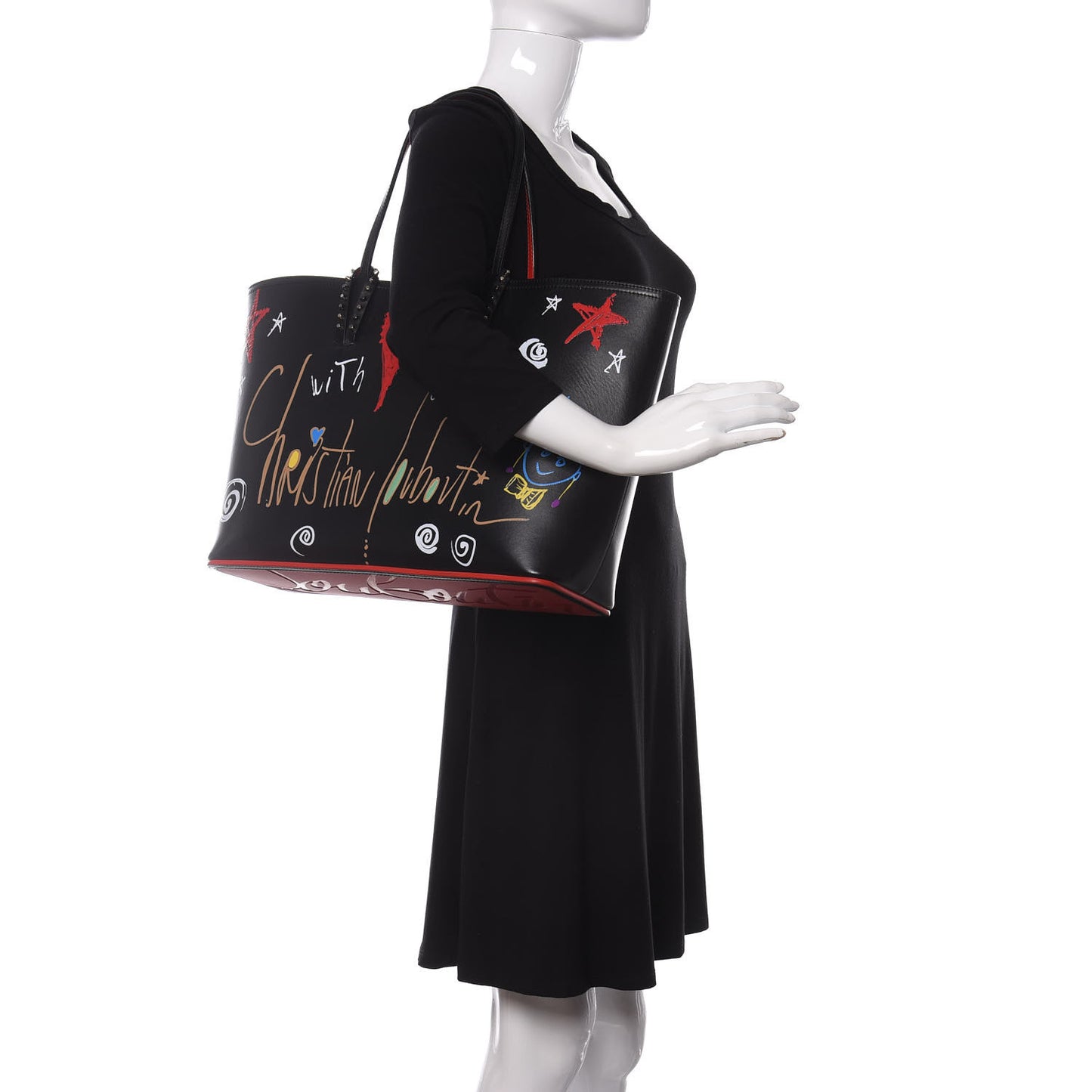 Calfskin Loubitag Spikes East West Cabata Tote Black