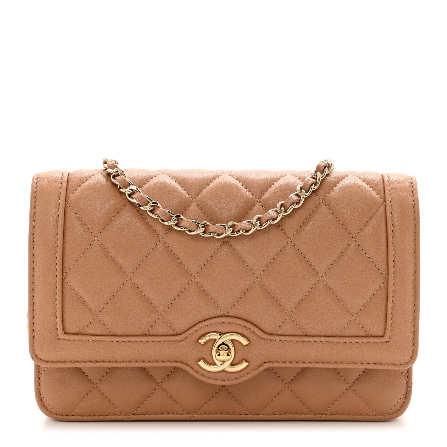 Chanel Lambskin Quilted Hold The Line Wallet On Chain WOC Dark Beige 1 of 11