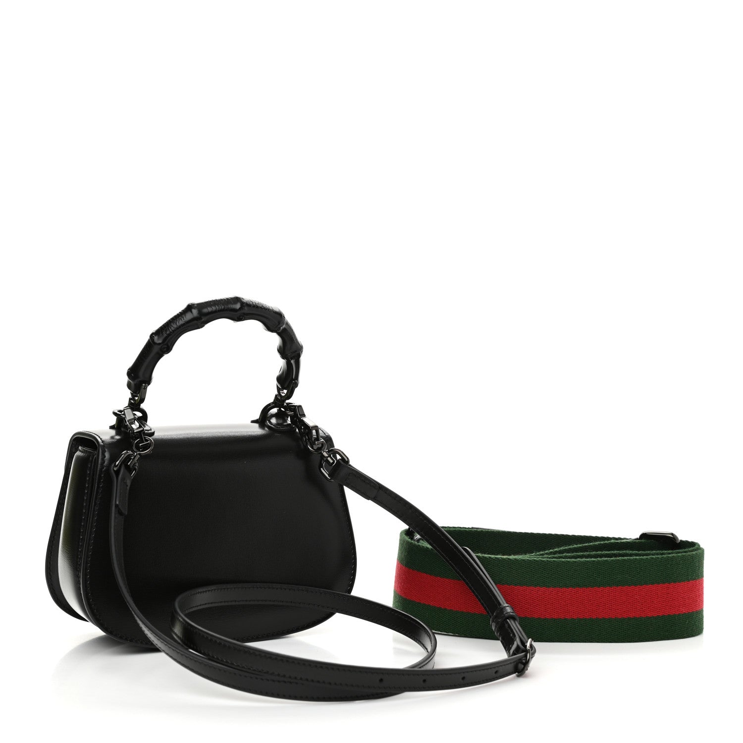 Gucci Boarded Dyana Lux Calfskin Web Monochrome Mini Bamboo 1947 Top Handle Bag Black 3 of 12