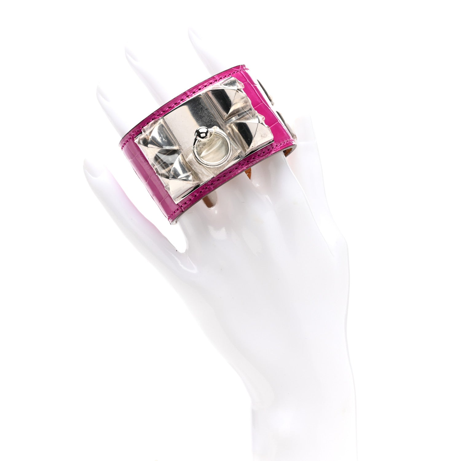 Hermes Shiny Alligator Collier de Chien CDC Bracelet T2 Rose Scheherazade 2 of 7