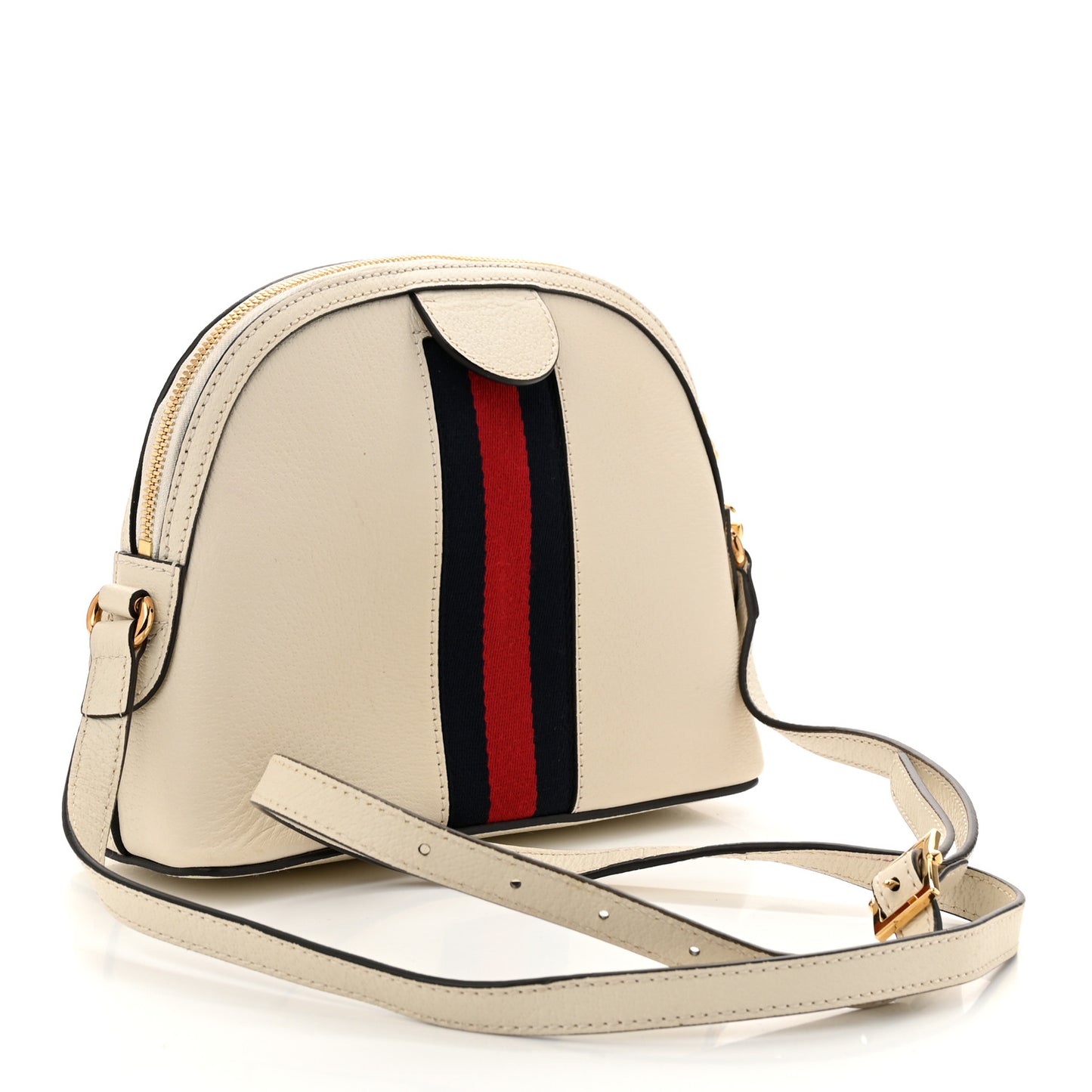 Textured Dollar Calfskin Web Small Ophidia Dome Shoulder Bag Mystic White
