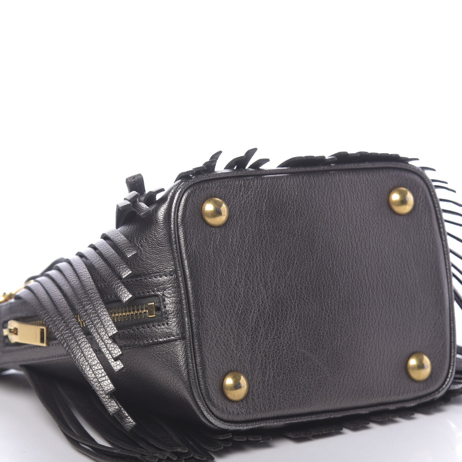 Saint Laurent Metallic Goatskin Small Emmanuelle Fringe Bucket Bag Graphite 7 of 10
