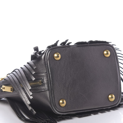 Saint Laurent Metallic Goatskin Small Emmanuelle Fringe Bucket Bag Graphite 7 of 10