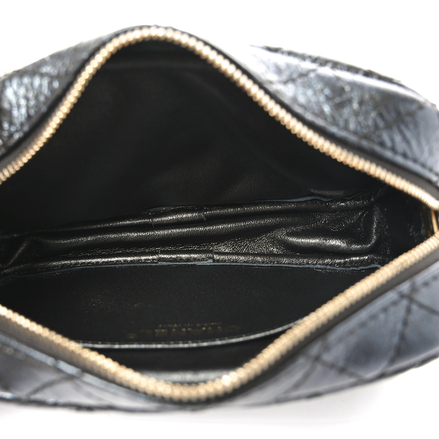 Metallic Aged Calfskin Quilted Mini Reissue Camera Case Ruthenium