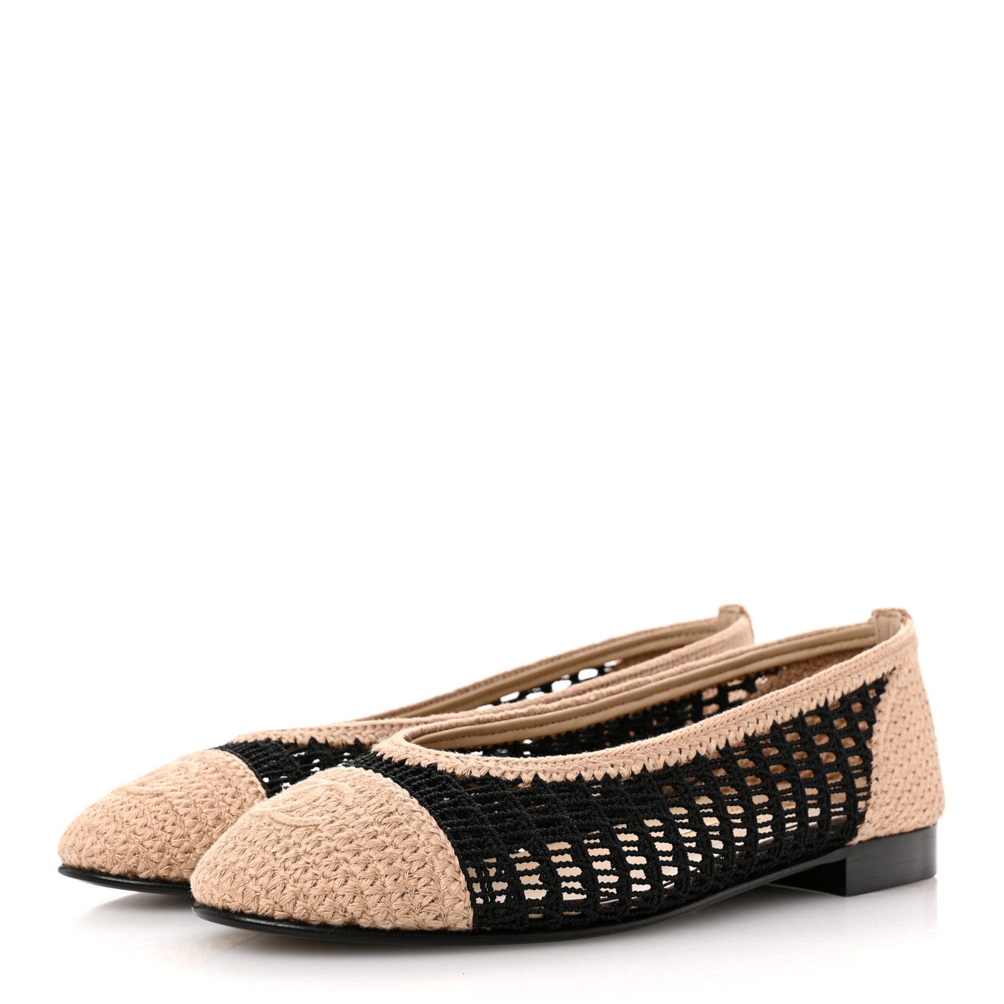 Raffia Cap Toe Ballerina Flats 37 Black Beige