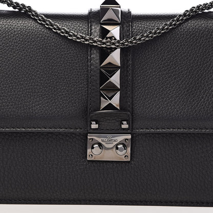 Valentino Garavani Pebbled Calfskin Medium Glam Lock Rockstud Flap Black 11 of 11