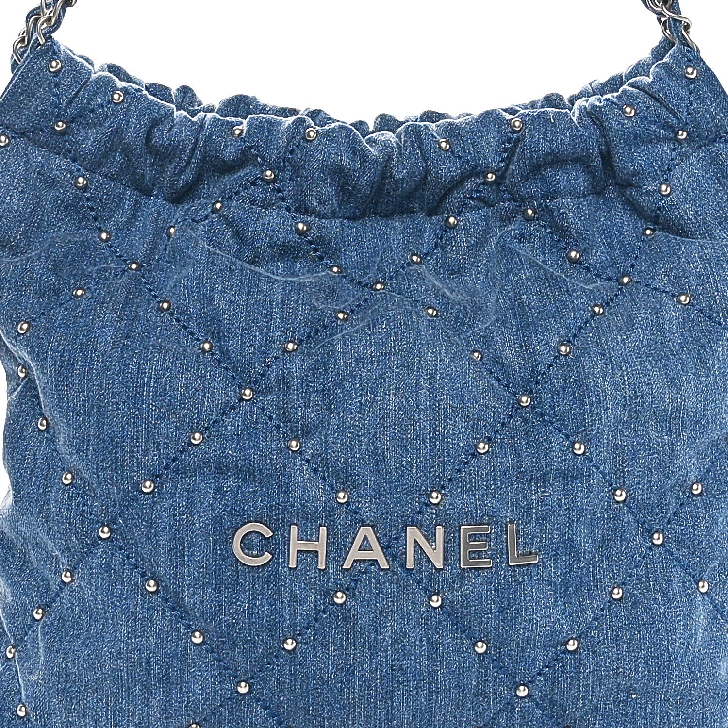 Chanel Washed Denim Quilted Studded Small Chanel 22 Blue 9 of 11