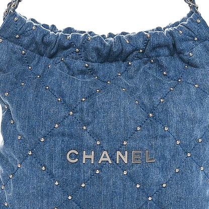 Chanel Washed Denim Quilted Studded Small Chanel 22 Blue 9 of 11