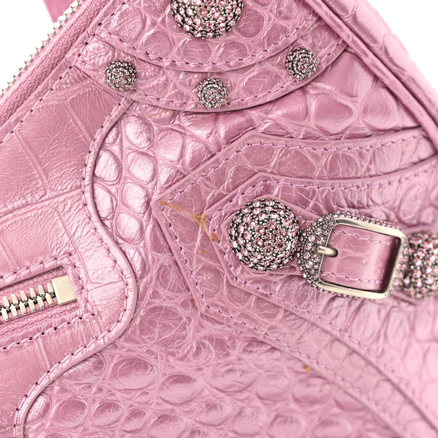 Balenciaga Metallic Extra Supple Calfskin Crystal Crocodile Embossed Small Le Cagole Shoulder Bag Pink 13 of 16