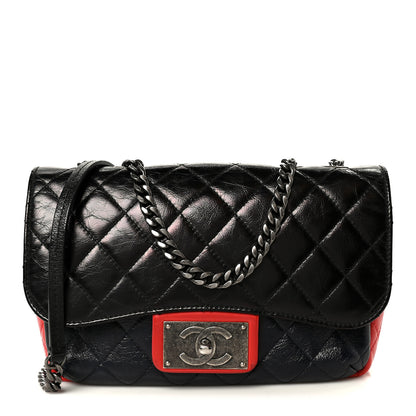 Chanel Shiny Goatskin Quilted Tri-Color Flap Black Red Navy 1 of 10