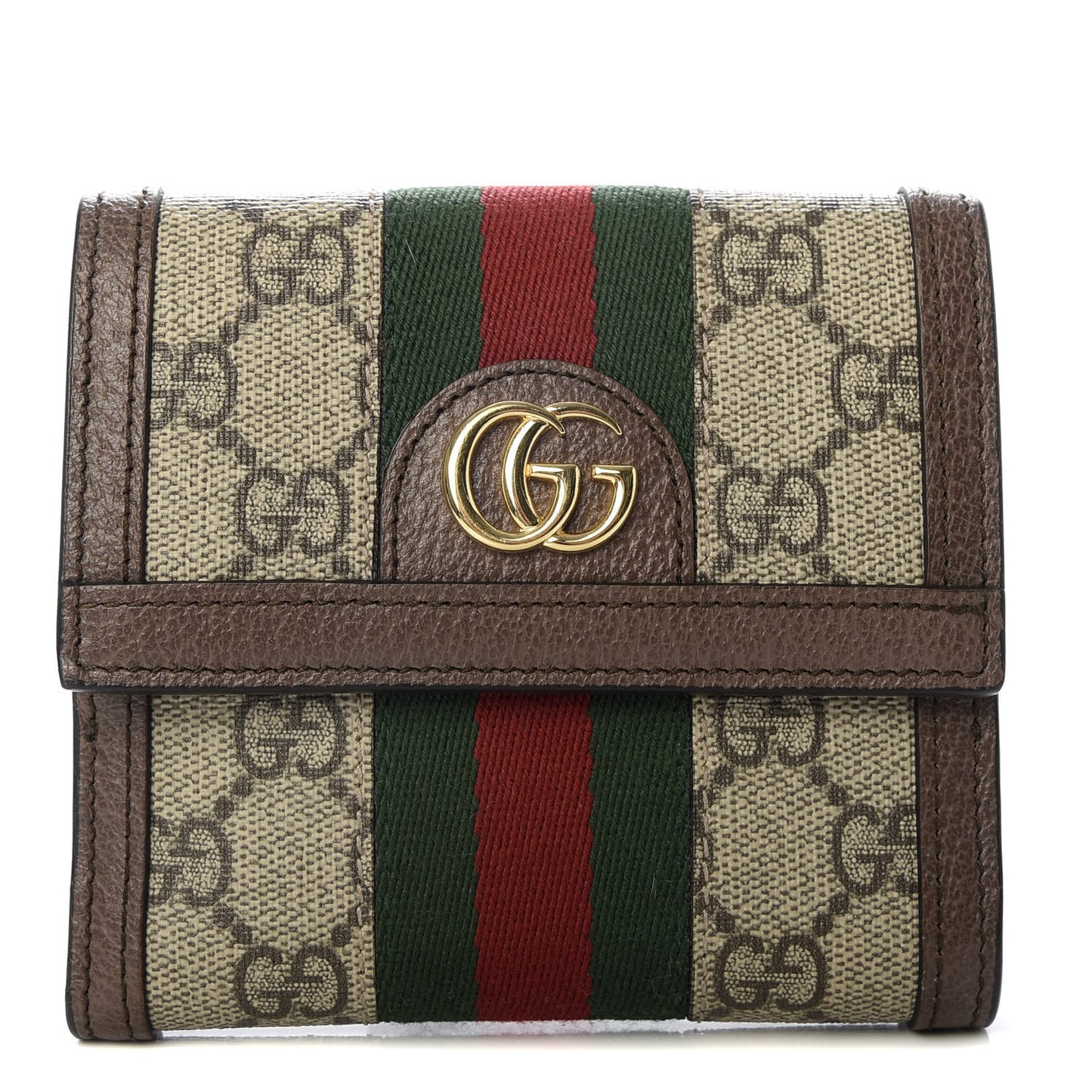 GG Supreme Monogram Web Ophidia French Flap Wallet Beige New Acero