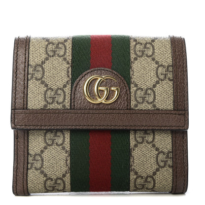 Gucci GG Supreme Monogram Web Ophidia French Flap Wallet Beige New Acero 1 of 7