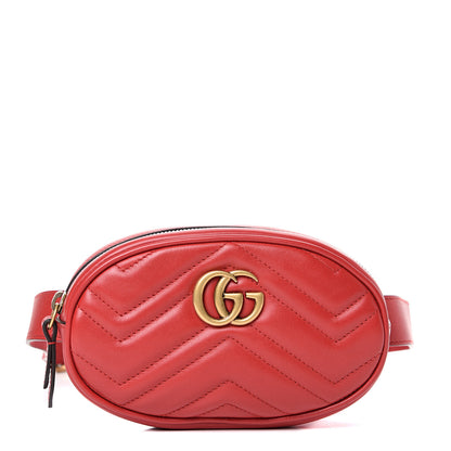 Gucci Calfskin Matelasse GG Marmont Belt Bag 95 38 Hibiscus Red 1 of 11