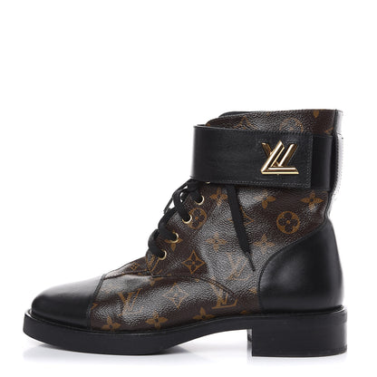 Louis Vuitton Calfskin Monogram Wonderland Flat Ranger Boots 41 Black 1 of 14