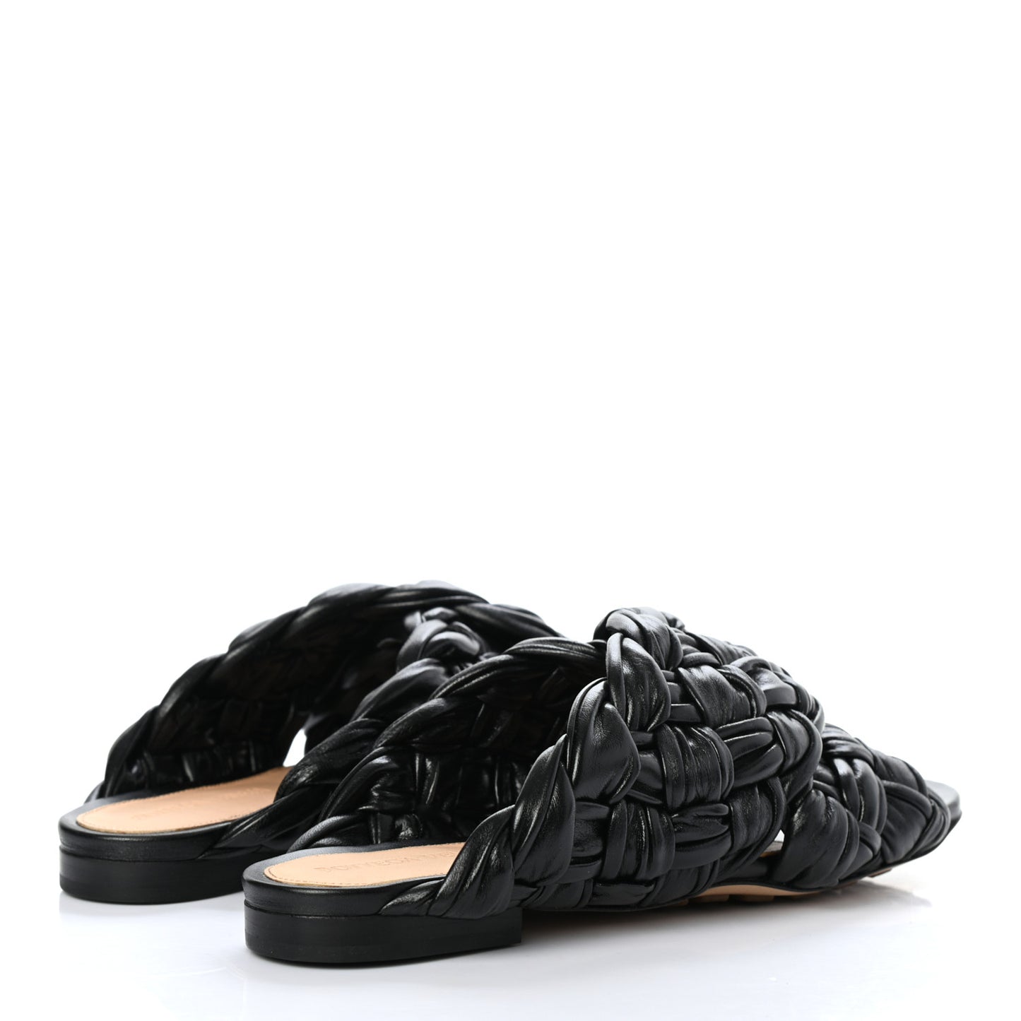 Shiny Nappa Intrecciato The Board Flat Sandals 36 Black