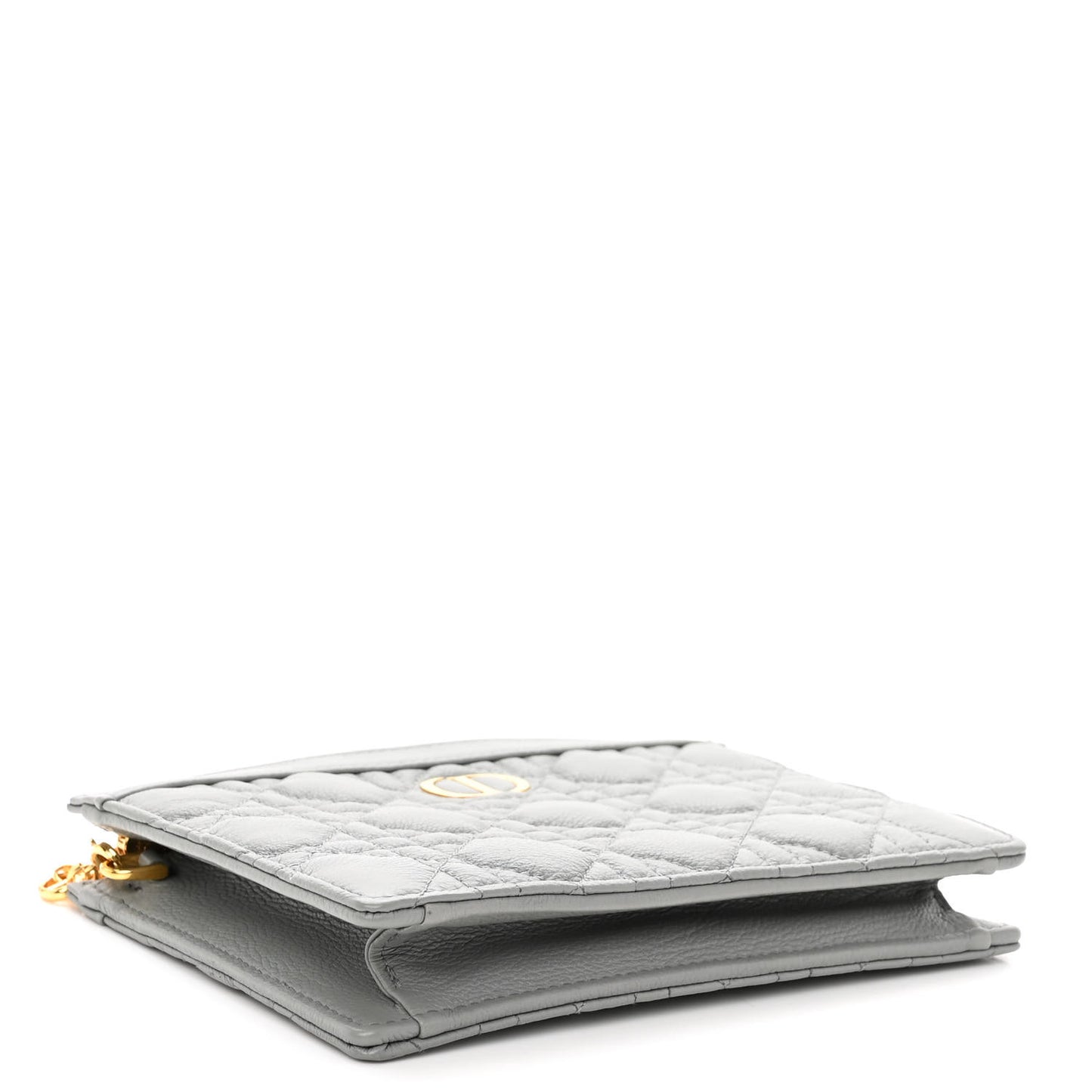Calfskin Cannage Caro Zipped Pouch With Chain Grey