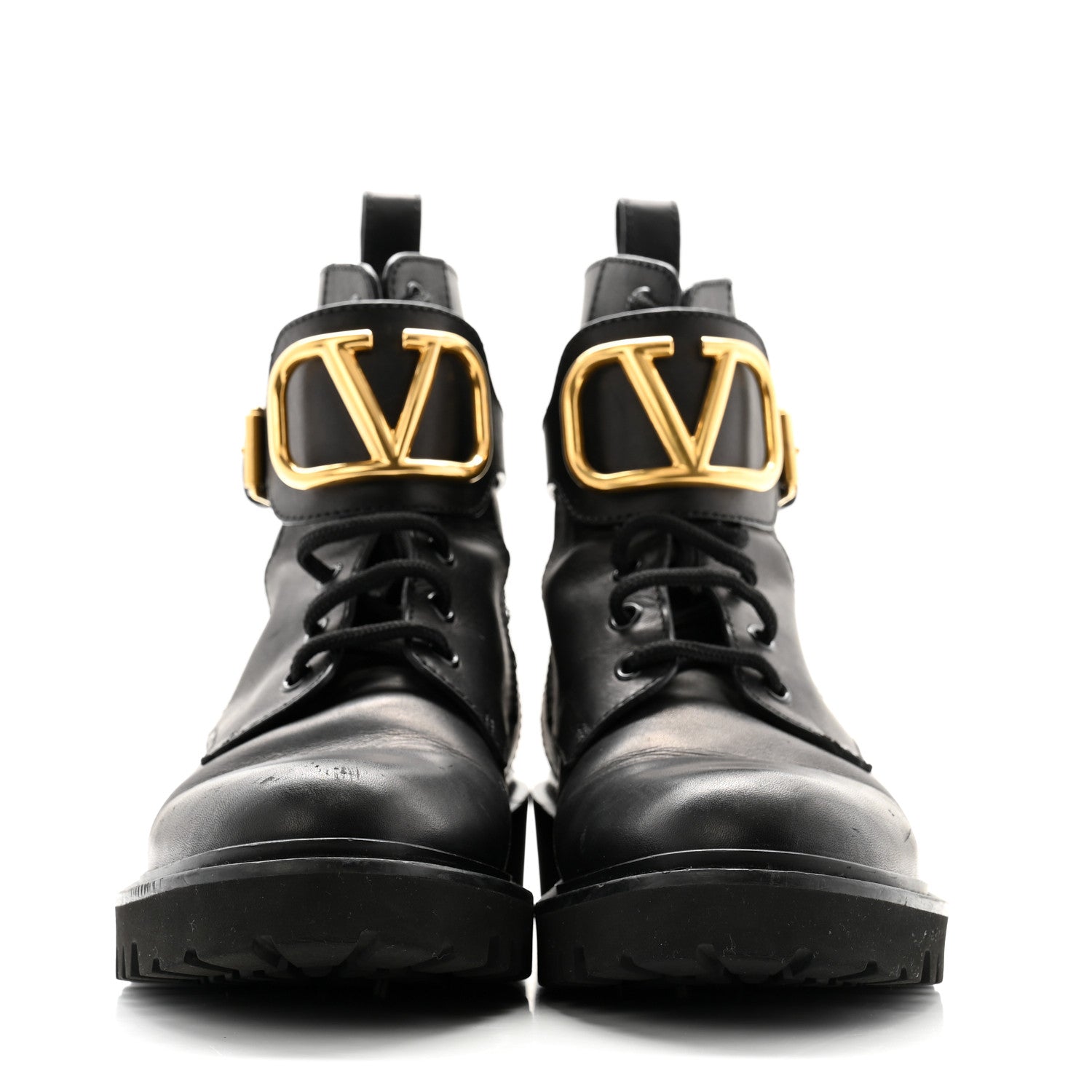 Valentino Garavani Calfskin Womens VLOGO 35mm Combat Boots 38.5 Black 2 of 11