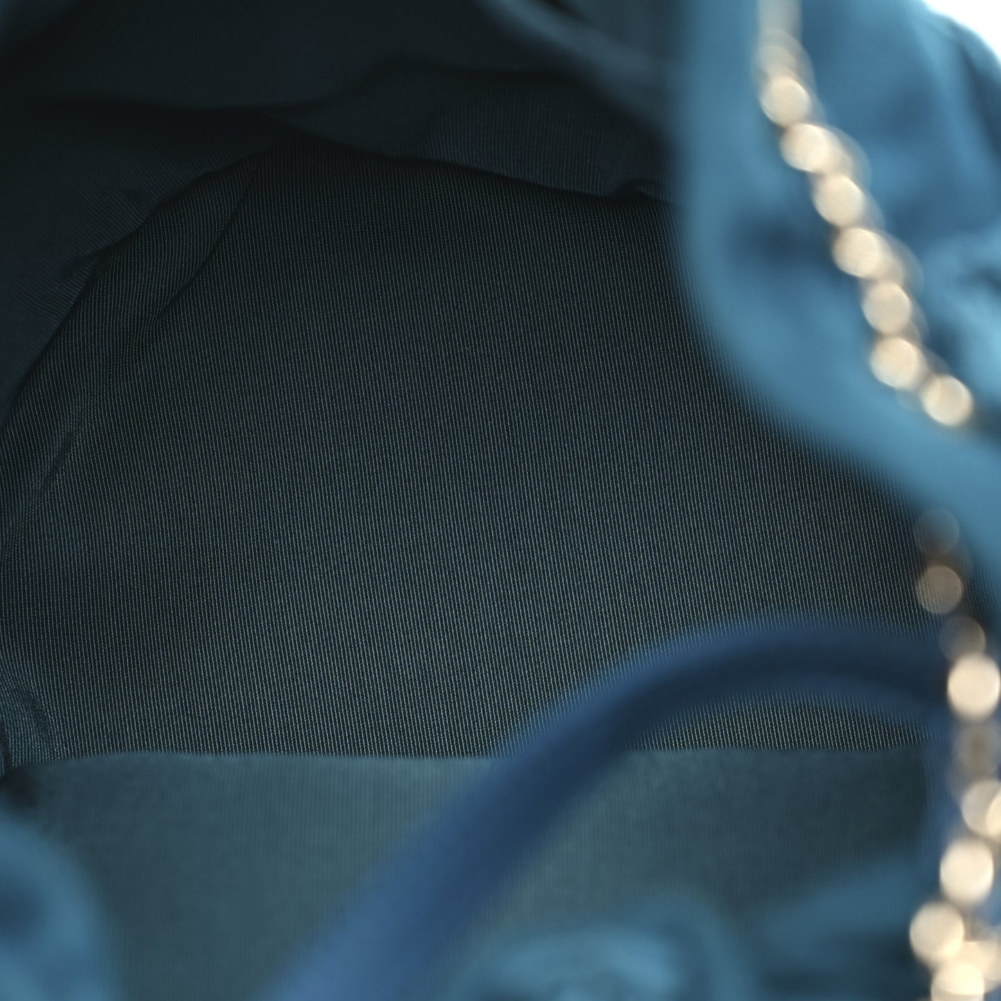 Suede Quilted Fringe CC Chain Bucket Drawstring Bag Blue
